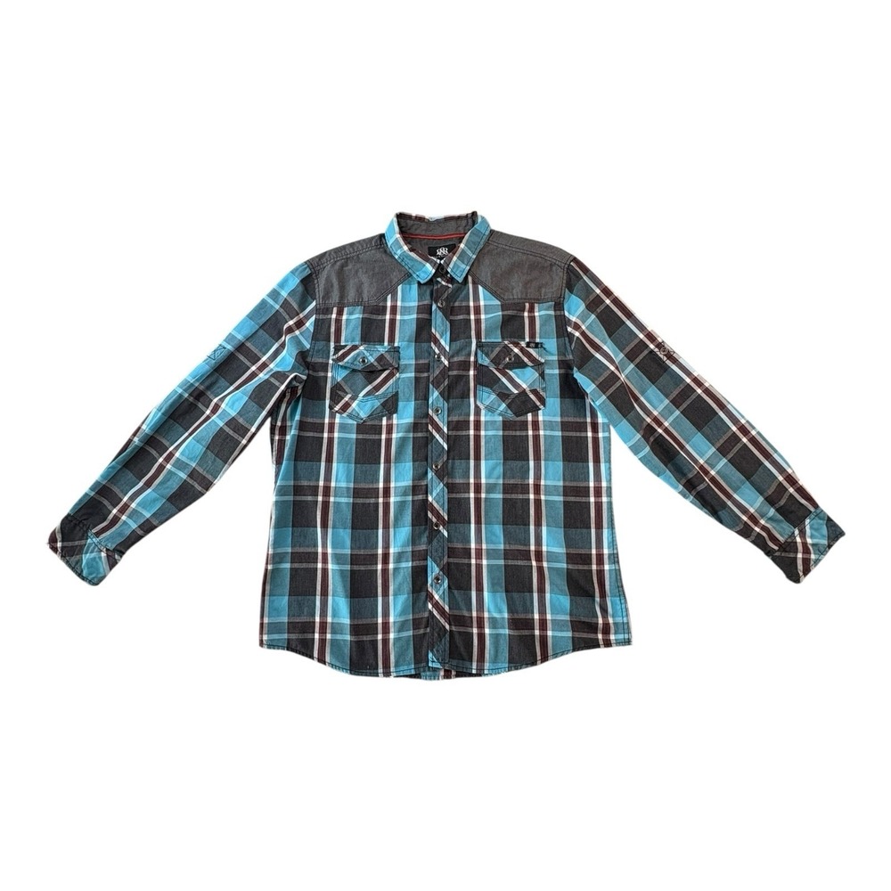 Rock & Republic‎ Mens XL Plaid Snap Shirt Western Yoke Cowboy Style RN73277